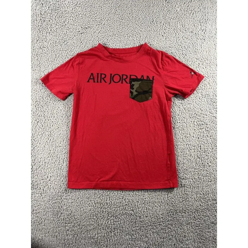 Air Jordan T Shirt Boys Large 12-13 Years Red Camo Pocket Crew Neck Tee